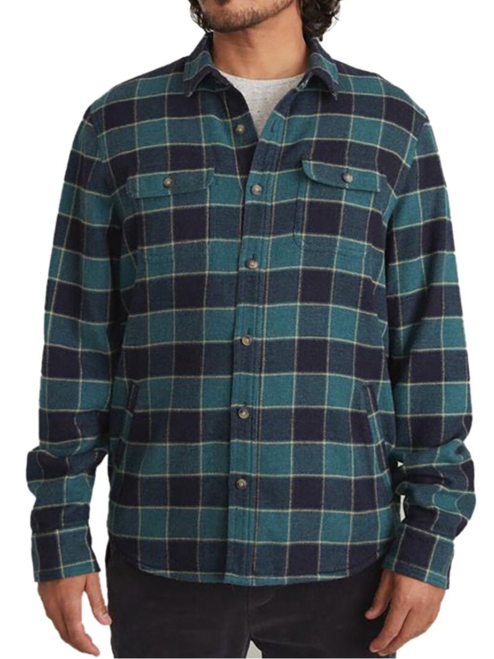 Marine Layer Signature Lined Camping Shirt in Green/Navy Plaid
